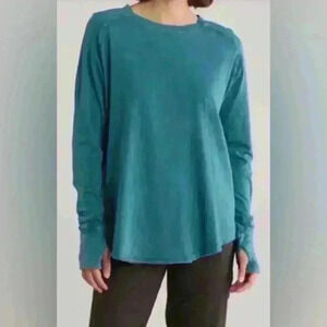 Z by ZELLA- VINTAGE WASH RELAXED LONG SLEEVE TEE IN TEAL SEAGATE, Medium